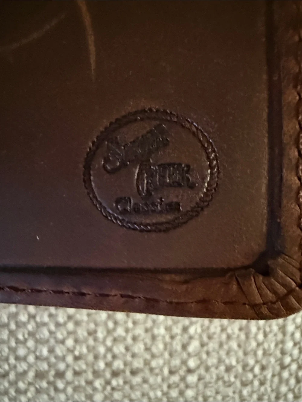 Brown Leather Bifold Checkbook Wallet with Black Accents